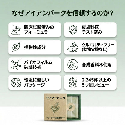 アイアンバーク＆ティーツリー 抗真菌石鹸 – 肌のカビを根元から清潔にし、バランスを整える